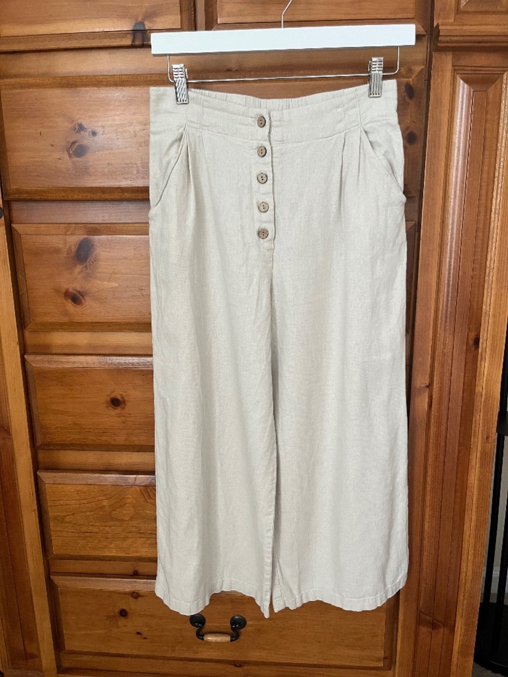 Ambiance Apparel Linen Blend Pants Women's Small Capri Length Wide Leg